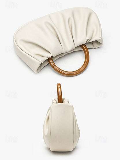 with Pleated Women's Faux Leather Acrylic Tote Bag Clutch FashionChic