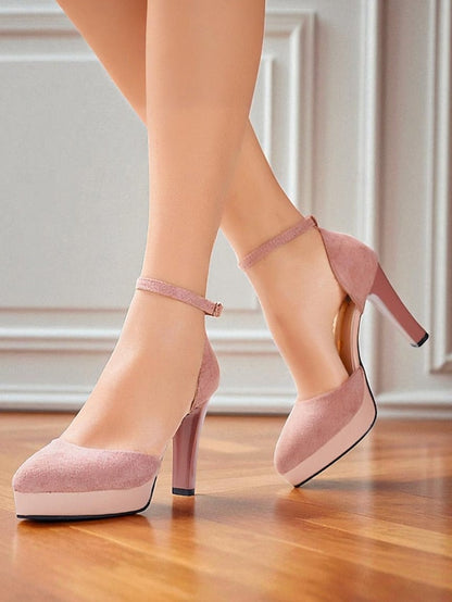 High Heel 1950s Women's Strap Burgundy Ankle Suede Platform FashionChic