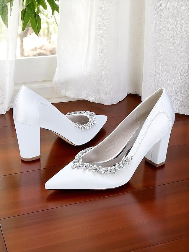 Satin Block Heel Wedding Pink Pumps Women's FashionChic