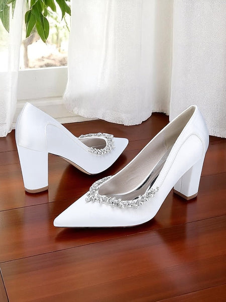 Satin Block Heel Wedding Pink Pumps Women's FashionChic