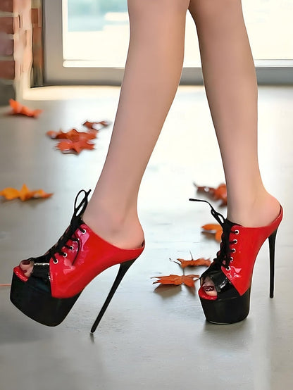 Red Platform Stiletto Women's Leather Black Patent and FashionChic