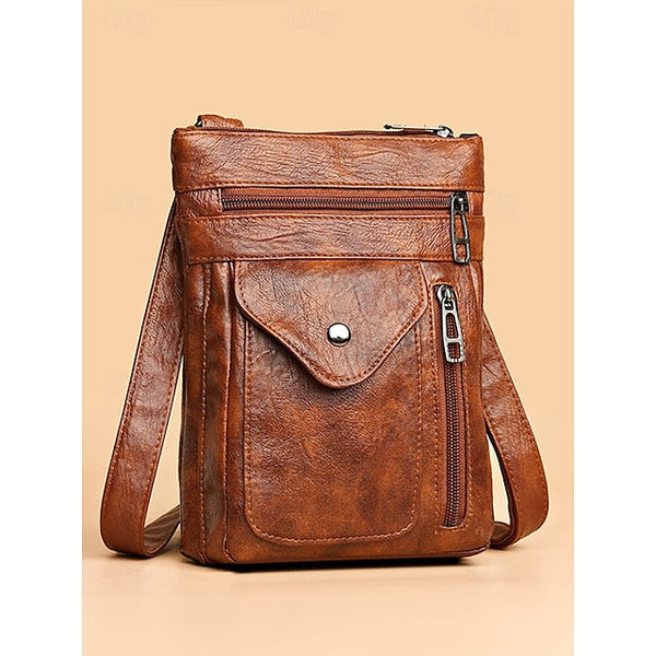 Leather Vintage Multi-Pocket Crossbody Women's Faux - Bag FashionChic