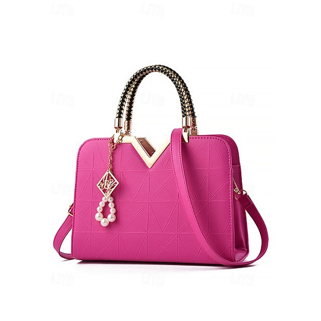 Handbag Faux with Elegant – Women's Pendant Pearl Leather FashionChic
