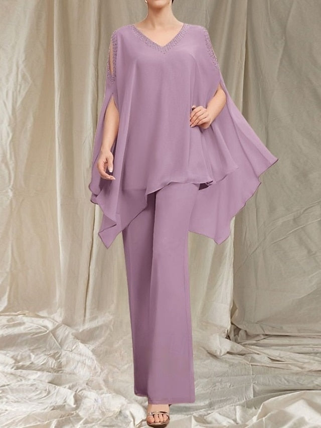 Neck the Guest Bride of V Wedding Pantsuit Dress Mother Elegant FashionChic