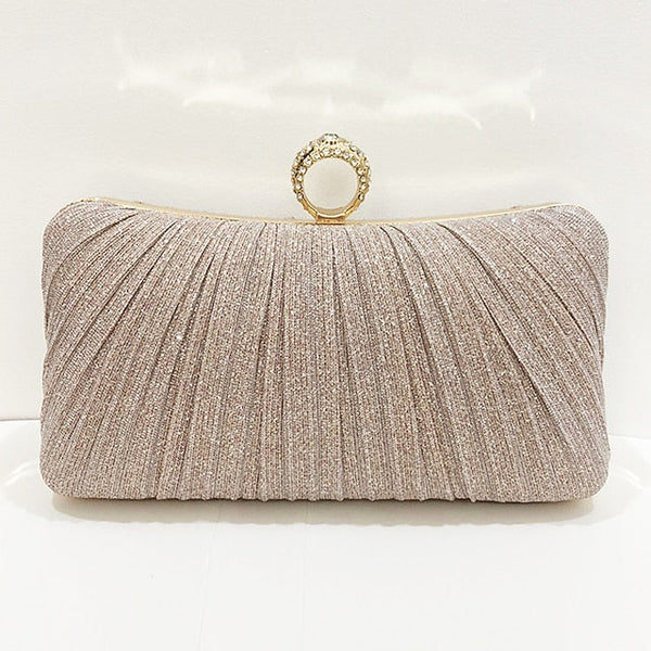 Evening Bag Ring with Elegant Rhinestone Glitter Clutch Gold FashionChic