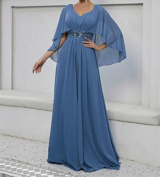 of Mother Dress the Floor Neck Bride Elegant V Party FashionChic