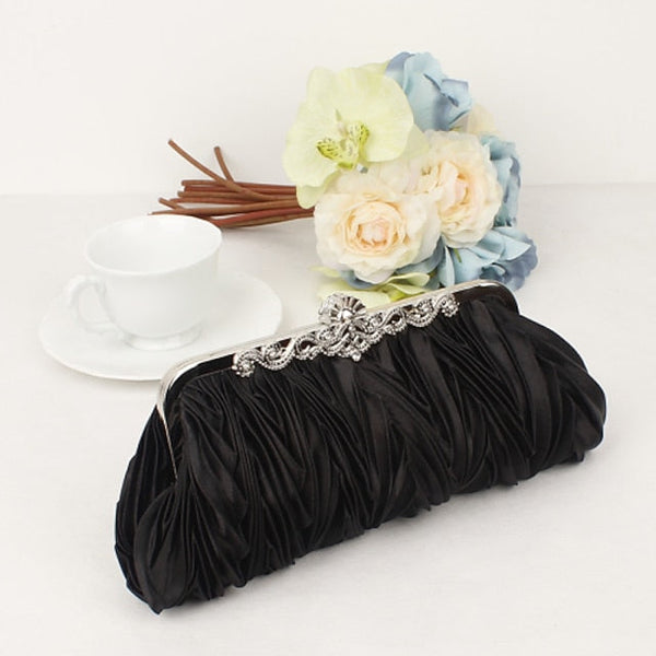 White – Women's Elegant Evening Pleated Satin Clutch FashionChic