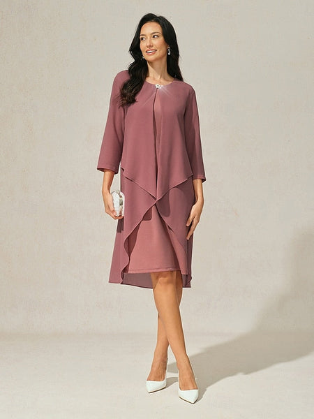 Women's Evening Dress Cape Sleeve Knee-Length Elegant Green FashionChic