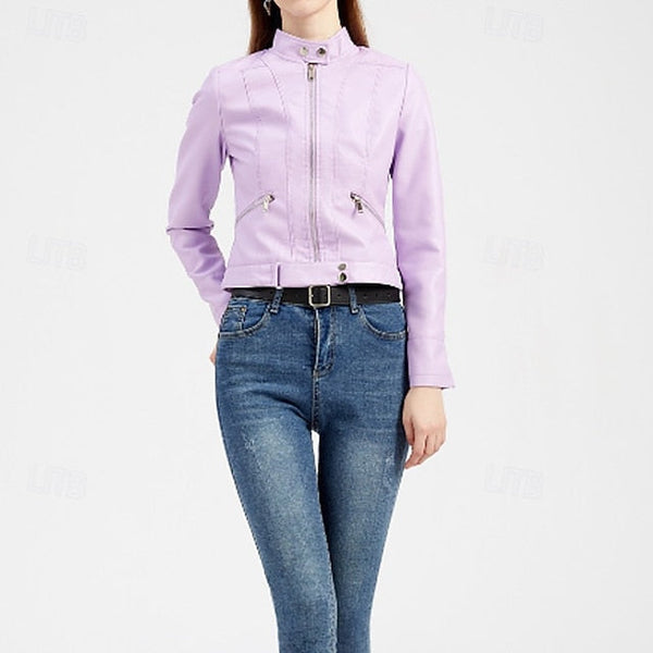 Women's Leather Faux Jacket Pocket Zipper Comfortable FashionChic