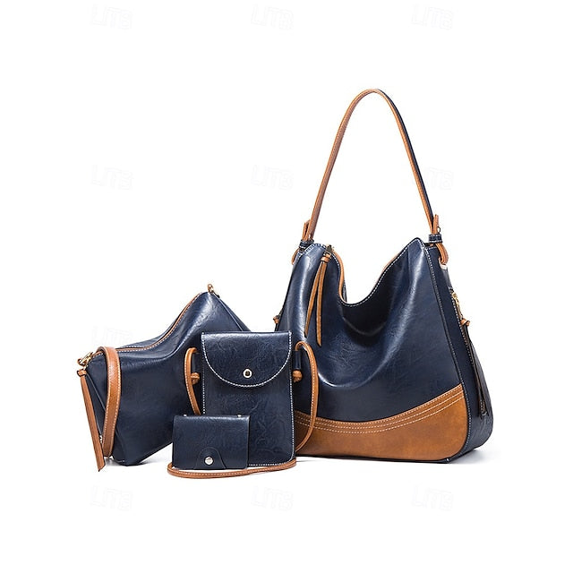Faux Leather Shoulder 4-Piece Handbag Bag Women's – Set FashionChic