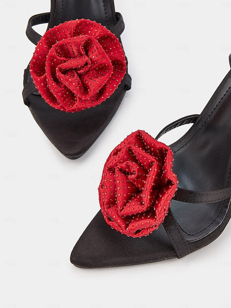 - with Chic Heel Embellishments Black Red Sandals High Floral FashionChic