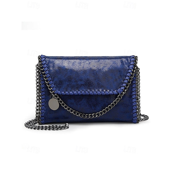 Leather Faux Bag with Chain Red Whipstitch Shoulder Detailing FashionChic