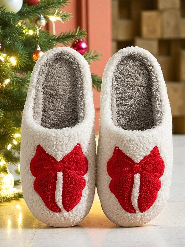 Bowknot Women's - with White Soft Slippers and Design Red FashionChic