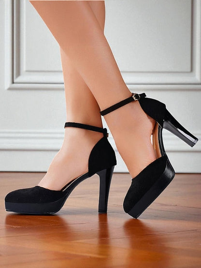 High Heel 1950s Women's Strap Burgundy Ankle Suede Platform FashionChic