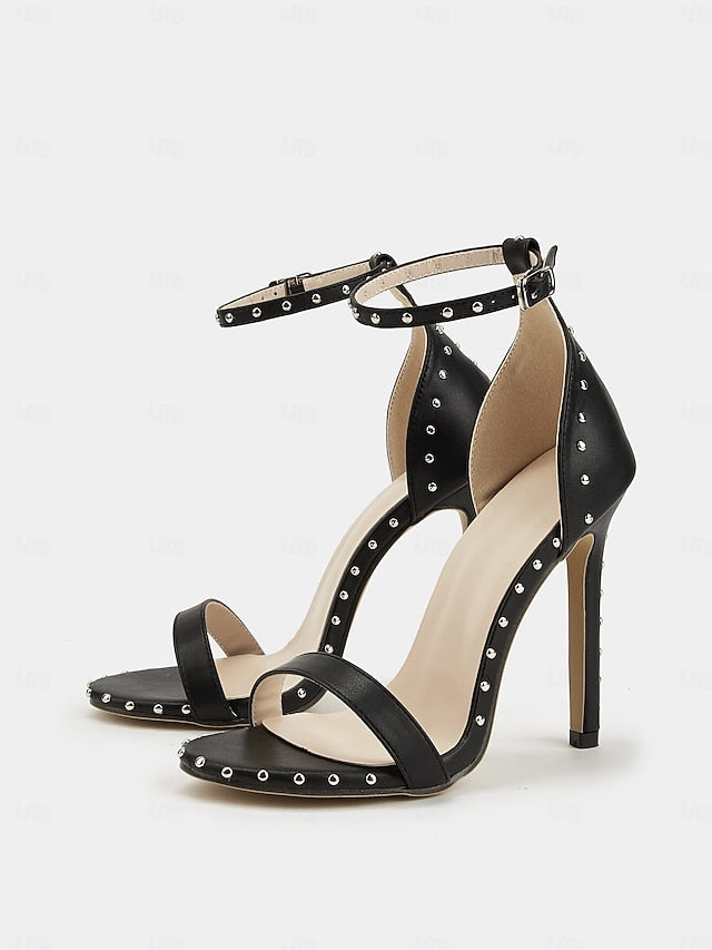 Stud Embellishments with Silver Black - Sandals Stiletto FashionChic