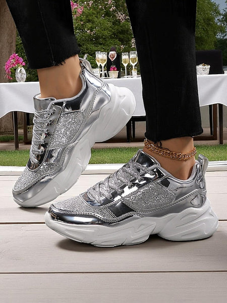 with Sneakers Platform Metallic Chunky Glitter Women's FashionChic