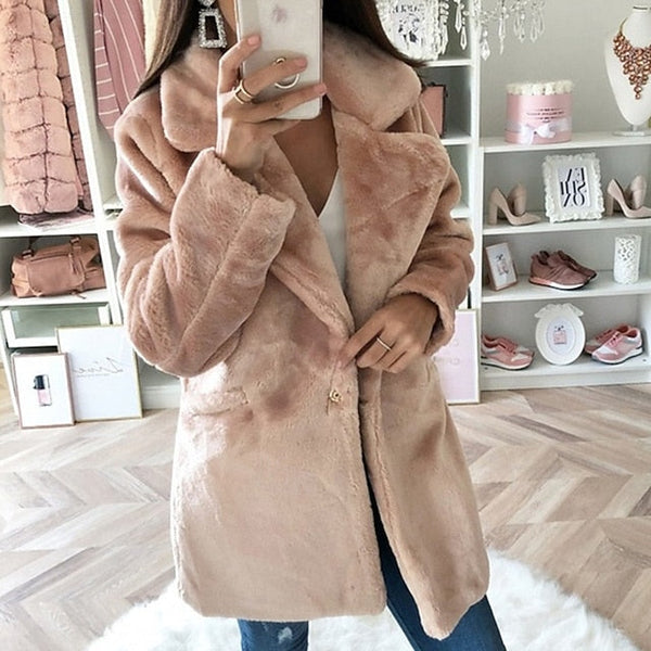 Women's Pocket Faux Coat Fur Casual Warm Comfortable FashionChic