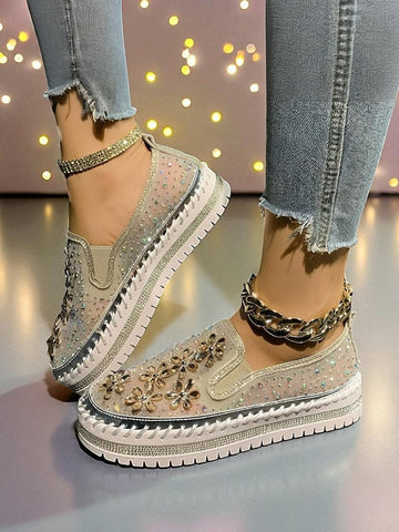 Mesh Rhinestone Embellished Women's Sneakers with Slip-On FashionChic