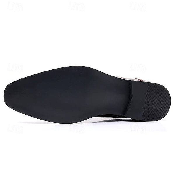 Wingtip Glossy Brogue Burgundy Leather Men's Ankle Faux FashionChic