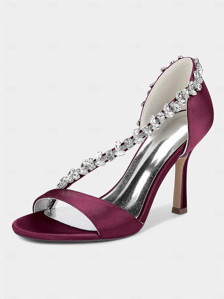 T-Strap Satin Crystal Women's High Heels with – Champagne FashionChic