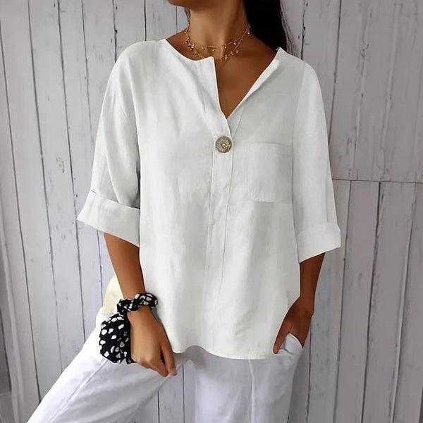 Women's Cotton Linen Blouse Solid Color Elegant Stylish FashionChic