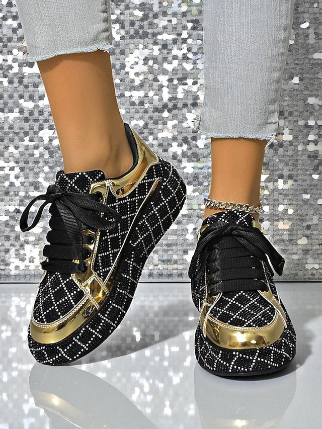 Silver Quilted Women's - Rhinestone Sneakers and Black FashionChic