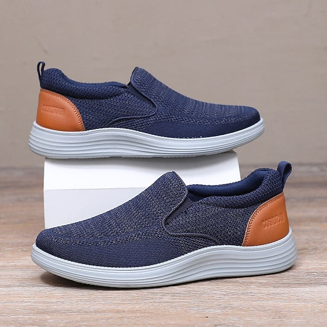 Navy Slip-On Stretch Breathable Knit Men's Sneakers – FashionChic