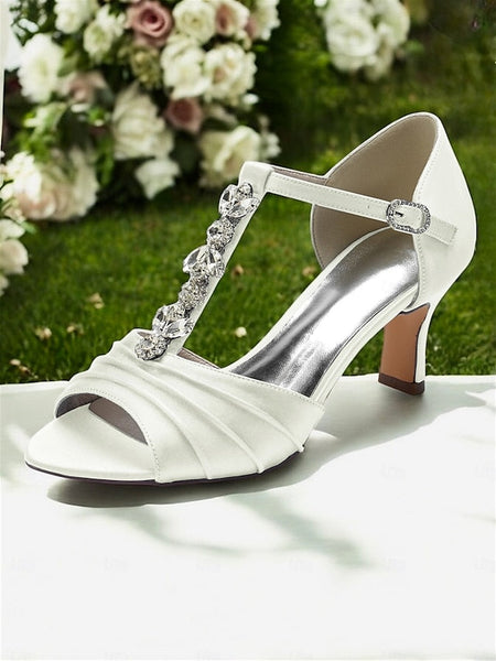 Satin Detail Open-Toe with White – Heels Bridal Crystal FashionChic