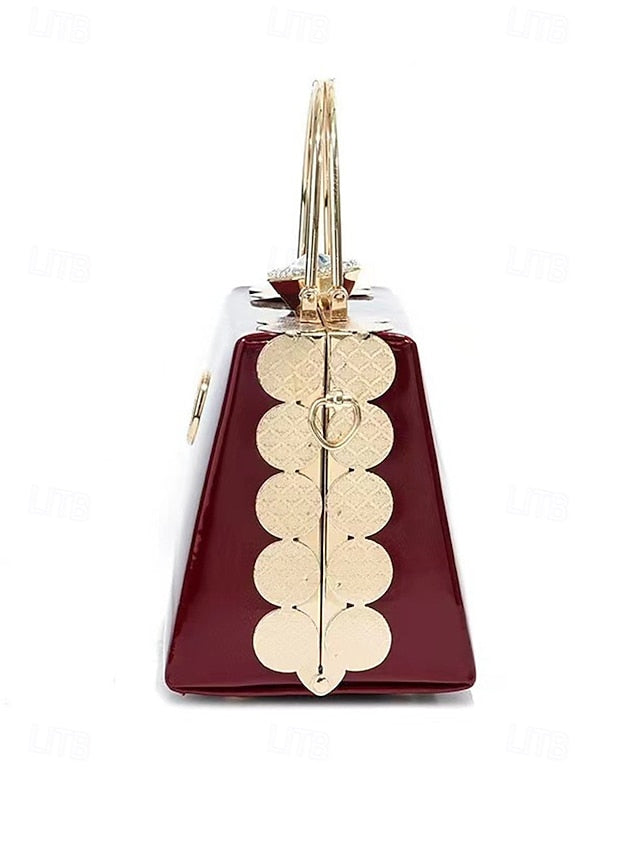 Evening Patent Burgundy Handbag with Gold Women's Leather FashionChic