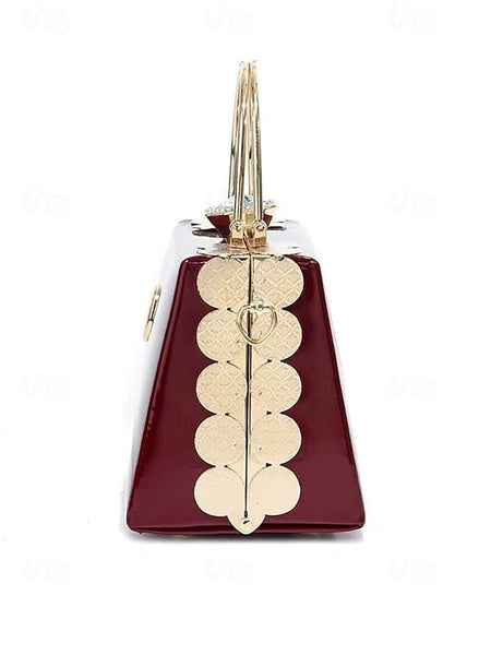 Evening Patent Burgundy Handbag with Gold Women's Leather FashionChic