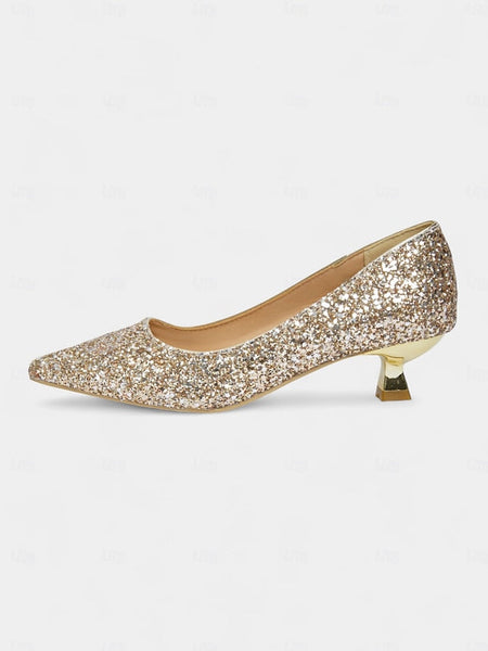 Pumps Glitter Low Toe Pointed Heel Women's Sparkly - FashionChic