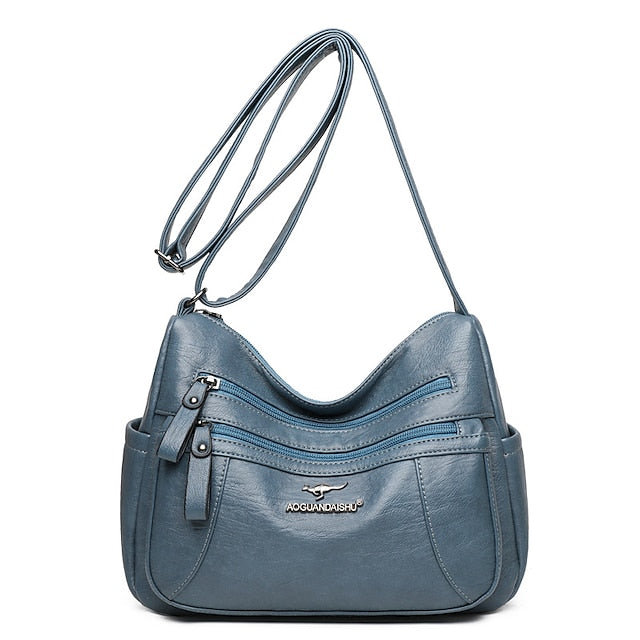 Shoulder Women's Bag Leather Black – Faux Multi-Pocket FashionChic