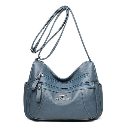 Shoulder Women's Bag Leather Black – Faux Multi-Pocket FashionChic