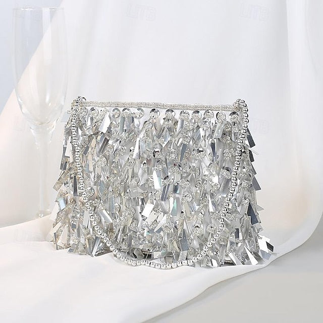 Clutch with Black Evening Crystal and Fringe Sparkling Luxurious FashionChic