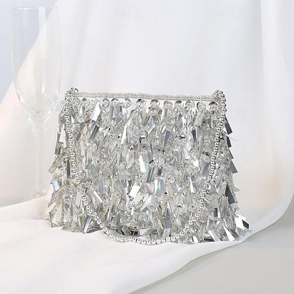 Clutch with Black Evening Crystal and Fringe Sparkling Luxurious FashionChic