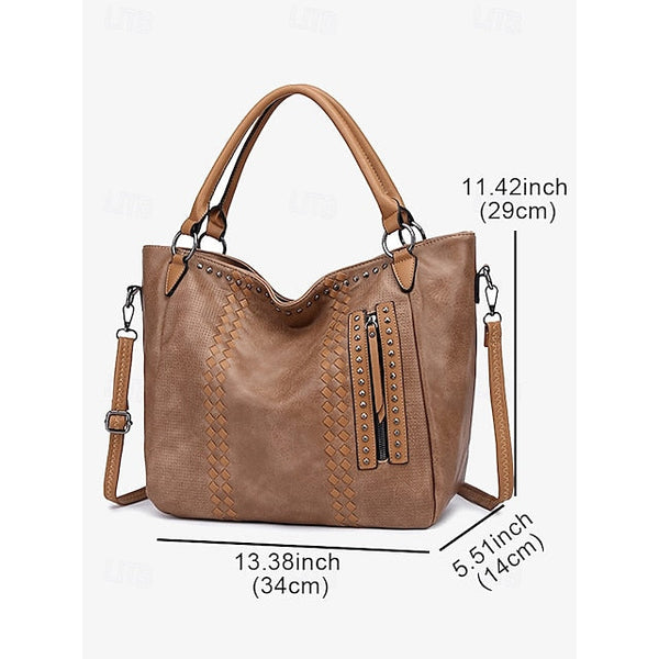 Brown Faux – Women's Tote Bag Handbag Leather Spacious FashionChic
