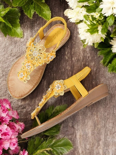 – Lace Women's Embellished Pink Floral Sandals T-Strap FashionChic