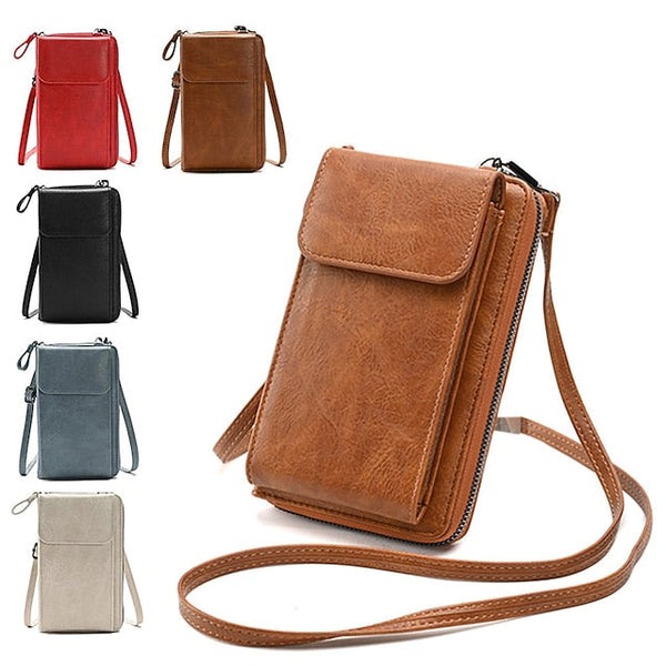 with Zipper Wallet Vintage Faux Crossbody Leather Women's FashionChic
