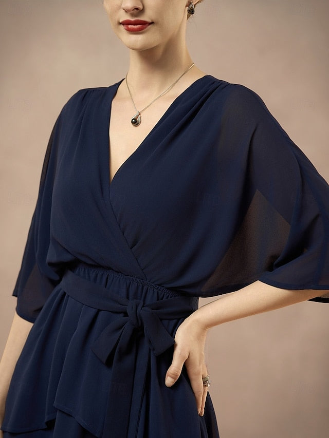 the Bride Neck Floor V Dress Elegant Length A-Line Mother of FashionChic