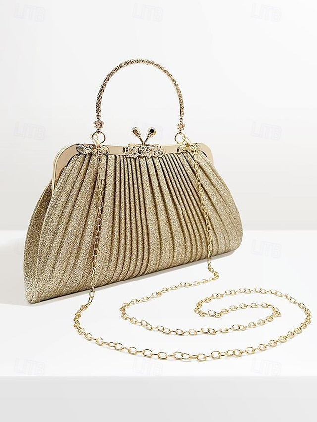 with Pleated Glitter Women's Vintage Clutch Evening Purse FashionChic