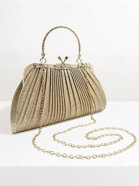 with Pleated Glitter Women's Vintage Clutch Evening Purse FashionChic