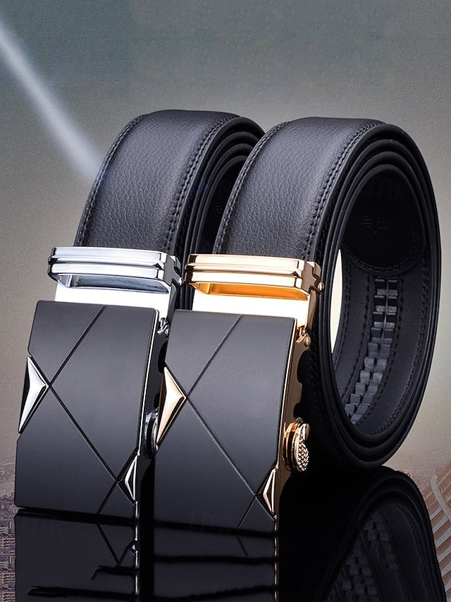 Metal Black with Leather Elegant Adjustable Belt Men's FashionChic