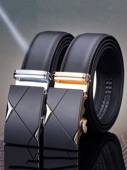 Metal Black with Leather Elegant Adjustable Belt Men's FashionChic