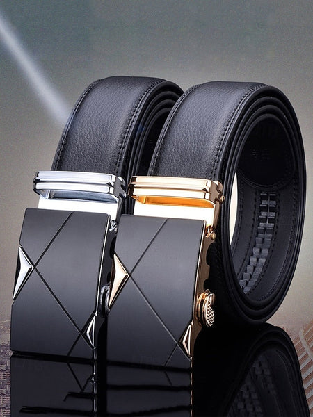 Metal Black with Leather Elegant Adjustable Belt Men's FashionChic