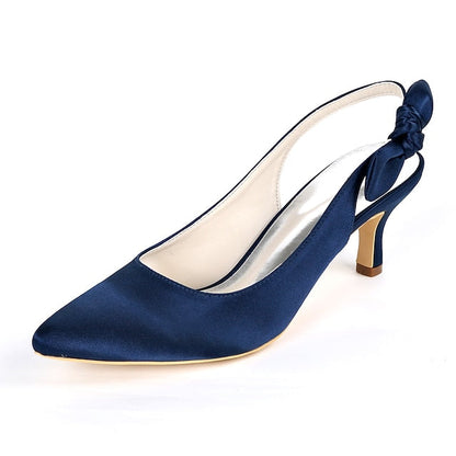 Tie Heels White with Pointed for - Toe Women Slingback Bow FashionChic
