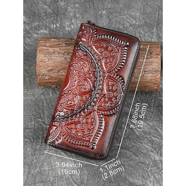 Handmade with elegant mandala leather wallet continental pattern FashionChic