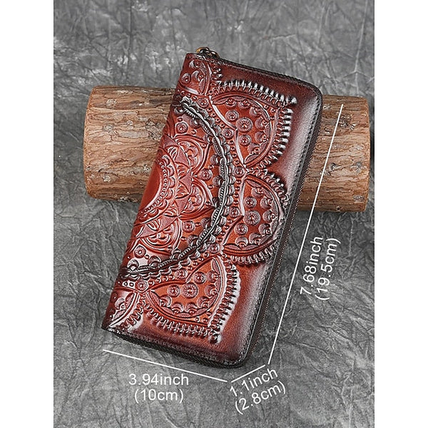 Handmade with elegant mandala leather wallet continental pattern FashionChic