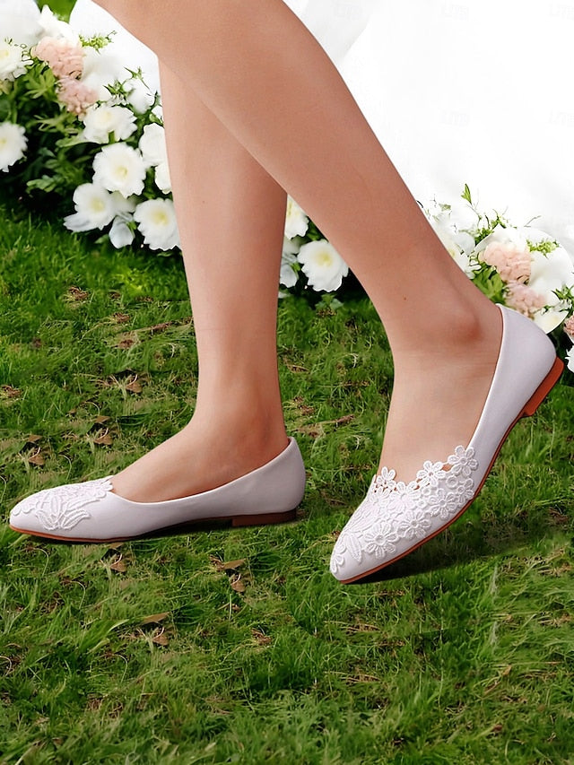 White – Elegant Women's Flats Lace Ballet Brides for FashionChic