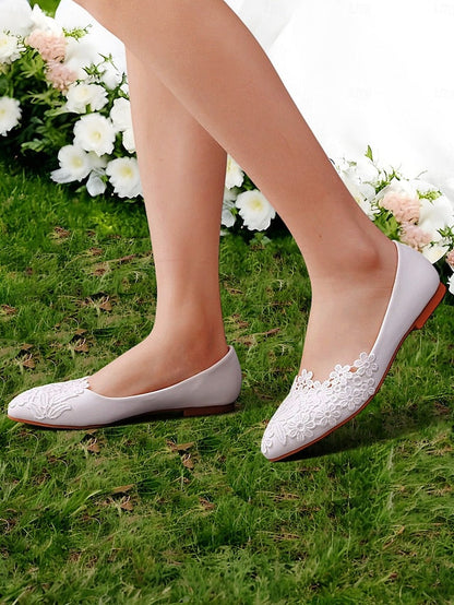 White – Elegant Women's Flats Lace Ballet Brides for FashionChic