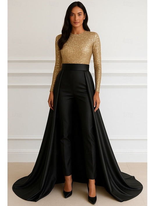 Formal Evening Gold Black Dress Elegant Gown Wedding A-Line FashionChic